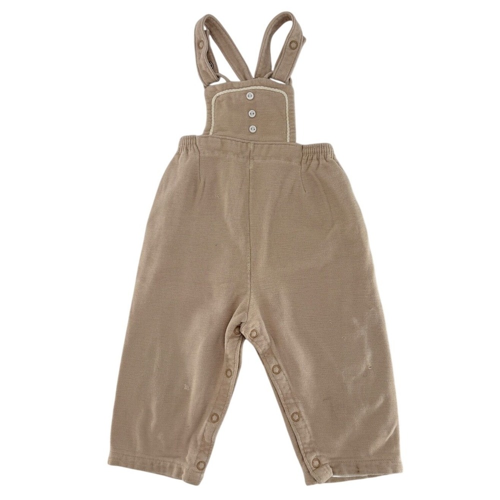 Vintage Carters Baby Overalls Tan Cotton Pique Knit Snap Inseam Large Flaw‎